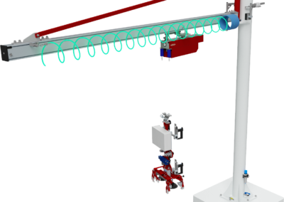 Ein Schwenkausleger auf einer Standsäule und einer mobilen Bodenplatte mit einem HUSCH Manipulator mit Saugvorrichtung