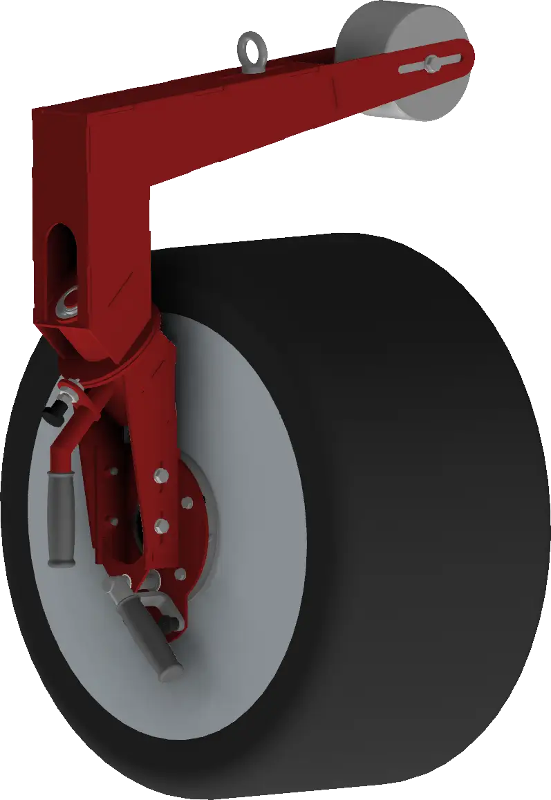 Ein Lastaufnahmemittel mit Bediengriff, einer manuell betätigten Greifeinheit zur Aufnahme und Schwenkung von Rädern