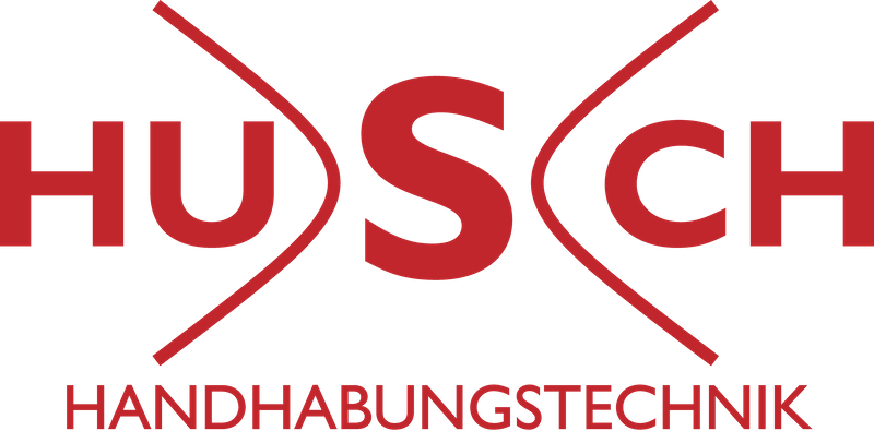 Ein rotes Logo der HUSCH Handhabungstechnik