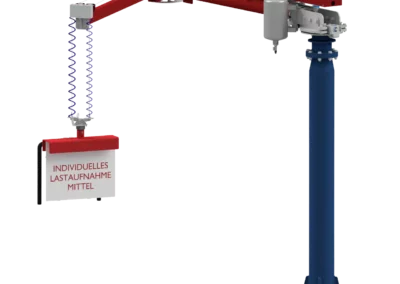 Ein Screenshot eines roten Seilzug Knickarm Manipulators mit einer Standsäule zur Bodenbefestigung in blau