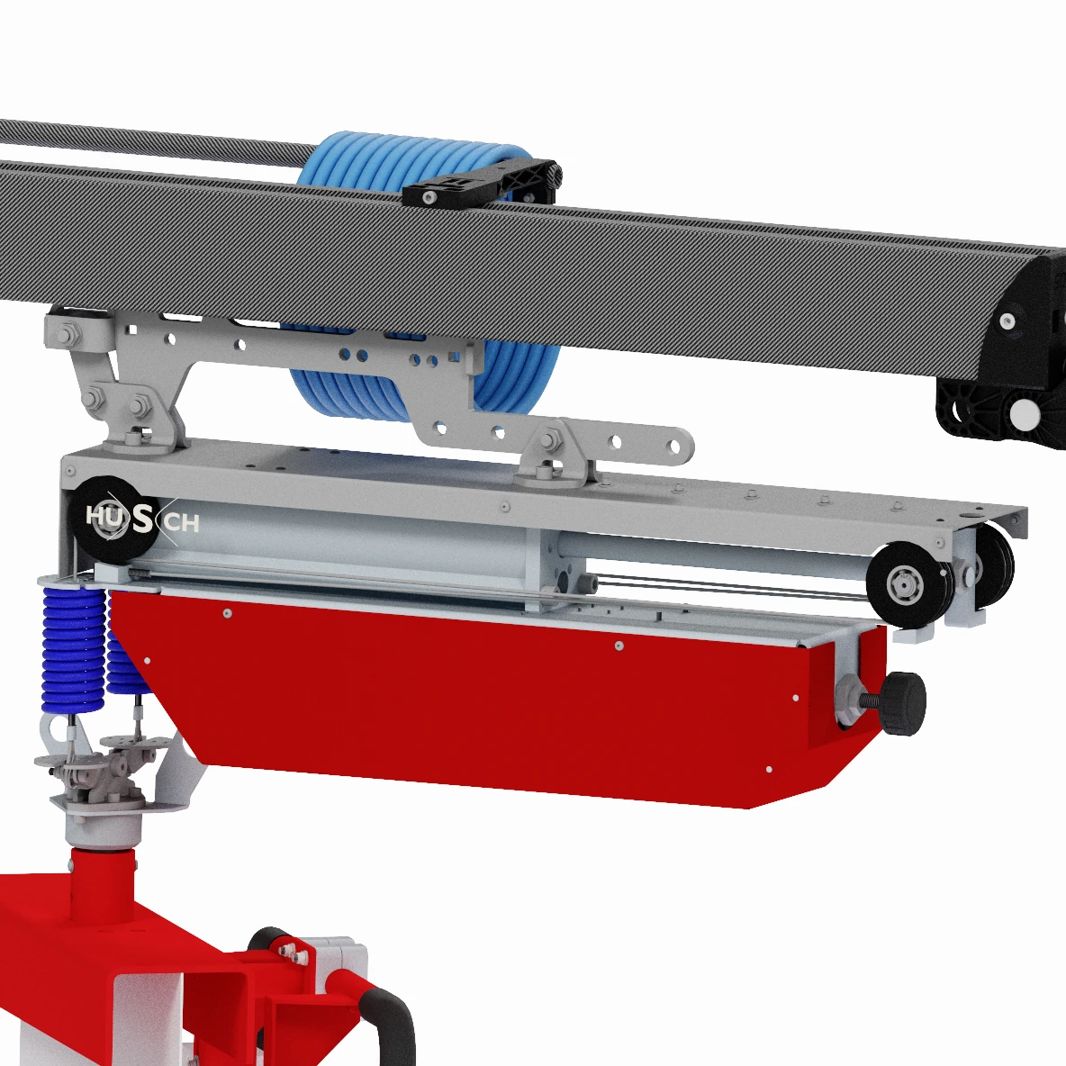 Ein Screenshot aus dem CAD welcher eine Hubeinheit mit pneumatischem Zylinder eines HUSCH SEIL Manipulators zeigt.